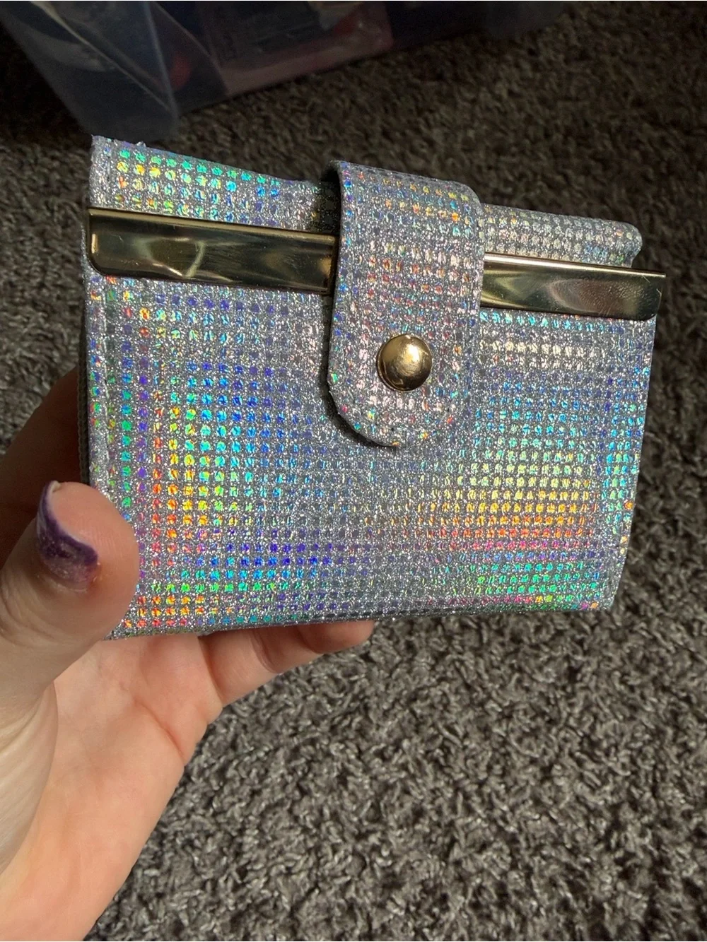 Holographic Silver Snap Trifold Wallet